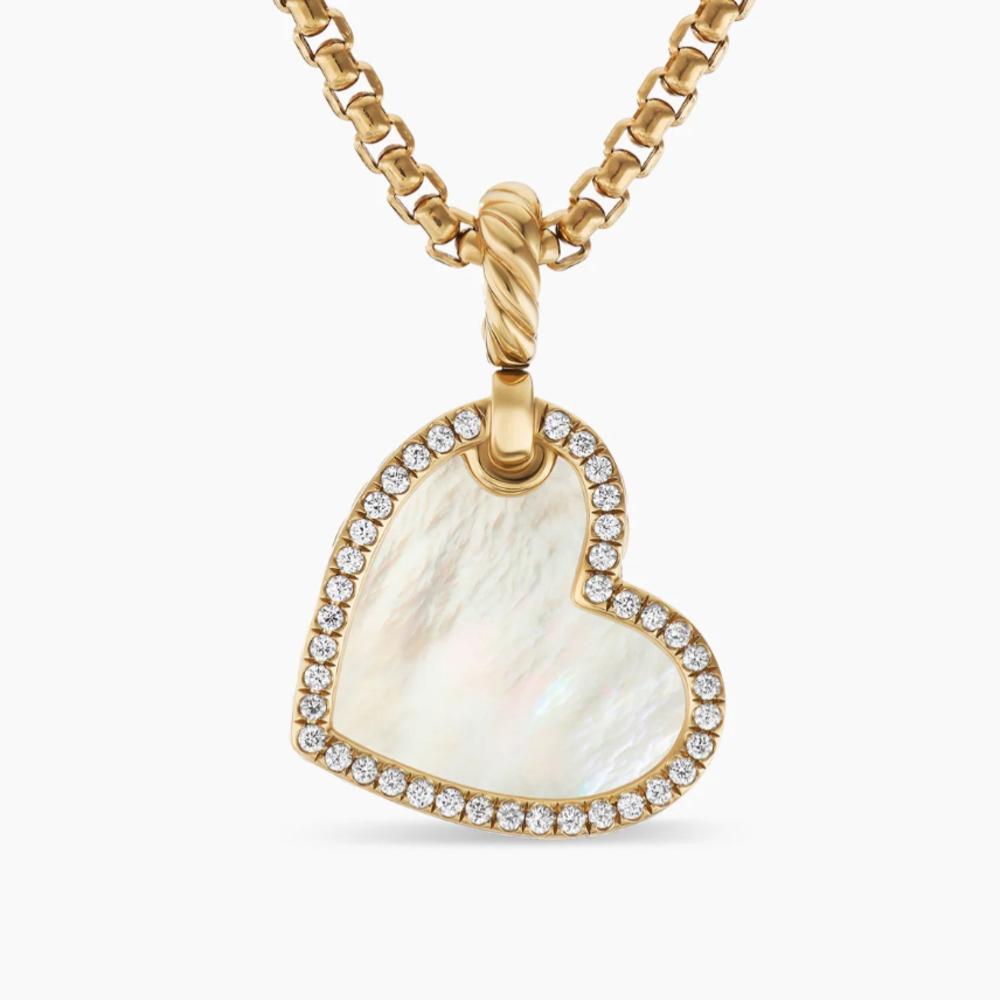David Yurman Gold Heart White Mother-of-Pearl Necklace